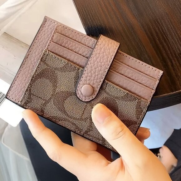 Women's Monogram Card Holder – Pink Vegan Leather - Picture 3 of 11